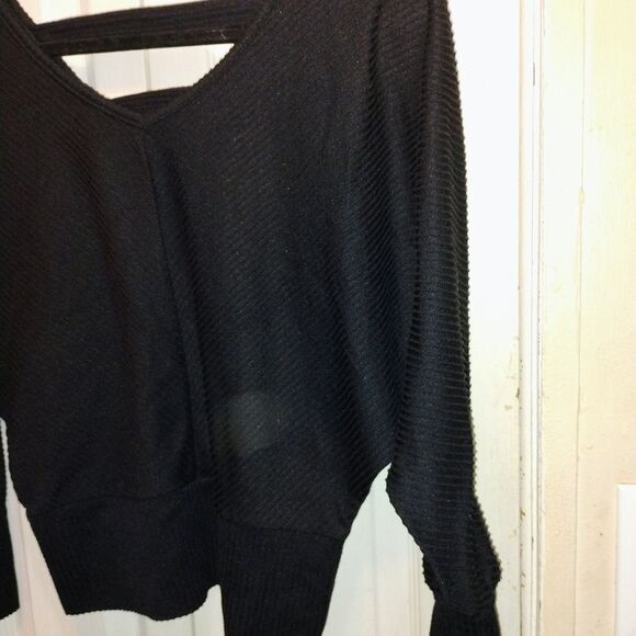 Just Be Elegant Black Knit V-Neck Blouse - Picture 2 of 6